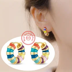 925 Sterling Silver Original Jewelry Fashion Colorful Bamboo Knots Hoop Earrings For Woman New XY0195