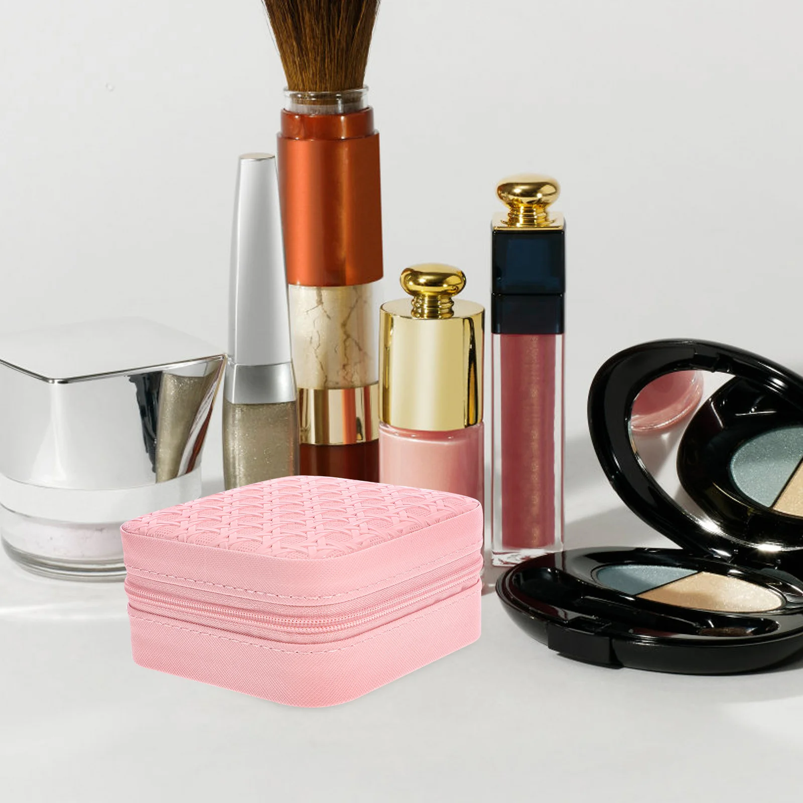 Portable Travel Jewelry Box Compact Lightweight Organizer for Earrings Necklaces Bracelets Brooches with Elegant Woven Pattern