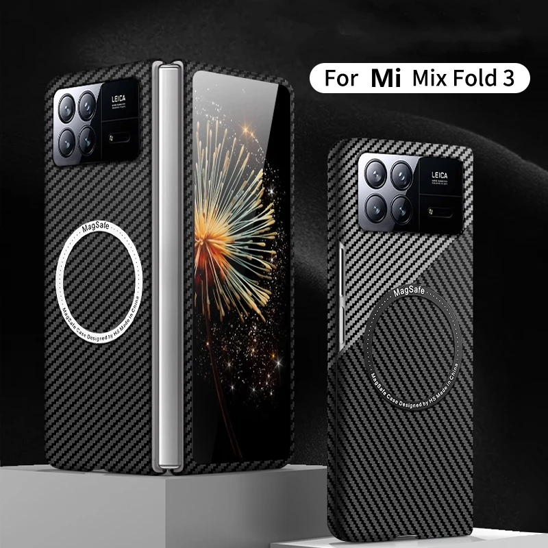 

Magnetic Ultra Slim Case For Xiaomi Mix Fold 3 Case Matte Hard PC Carbon Fiber Texture Pattern Phone Cover For Mi Fold3 Bumper