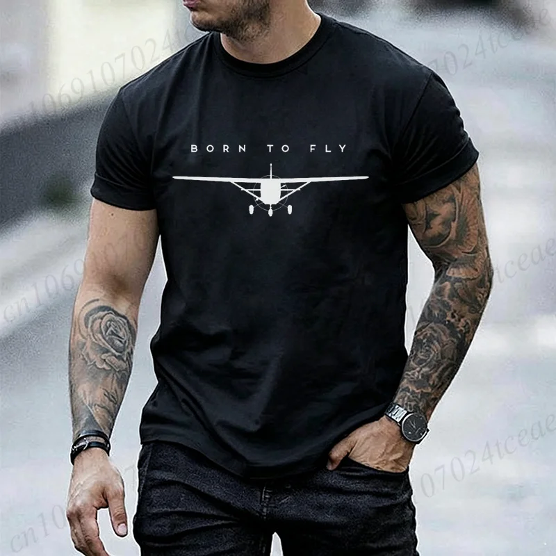 Men Born To Fly Airplane Graphic T Shirt Minimalist Aviation Pilot Lover Gift Short Sleeve O Neck Tees Simple Casual Streetwear