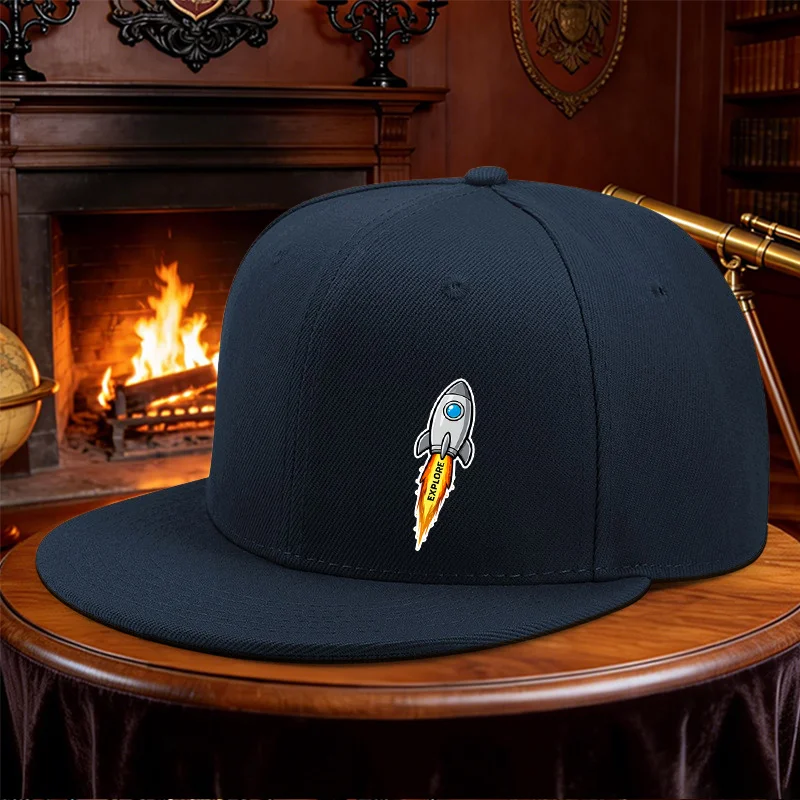 Rocket Print Adjustable Snapback Cap Unisex Outdoor Sports Hat for Space Exploration Enthusiasts