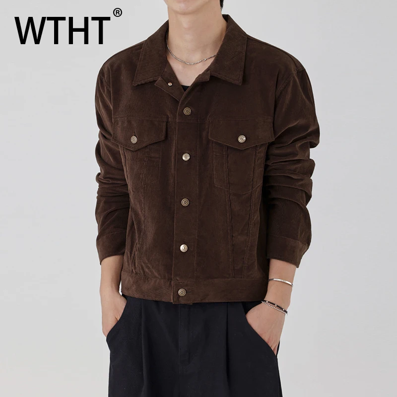 WTHT Fashion Men's Solid Color Patchwork Cargo Shirts Vintage 2026 Summer Turn Down Collar Single-breasted Tops Male 2A2886