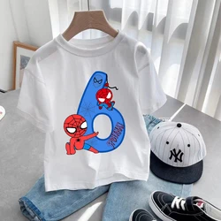 子供のためのスパイダーマンアニメTシャツ,漫画のプリントTシャツ,赤ちゃんのためのトップス,男の子のための誕生日の服,幼児のための番号のTシャツ,夏の服