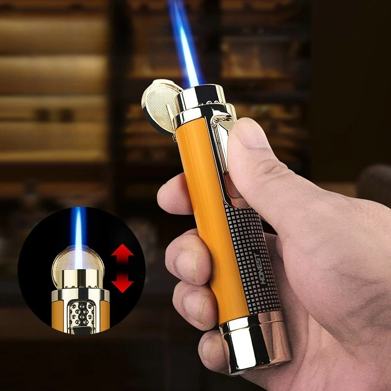 Briquet torche coupe-vent HONEST - Chalumeau métallique au butane avec perforateur à cigares pour extérieur/moxibustion