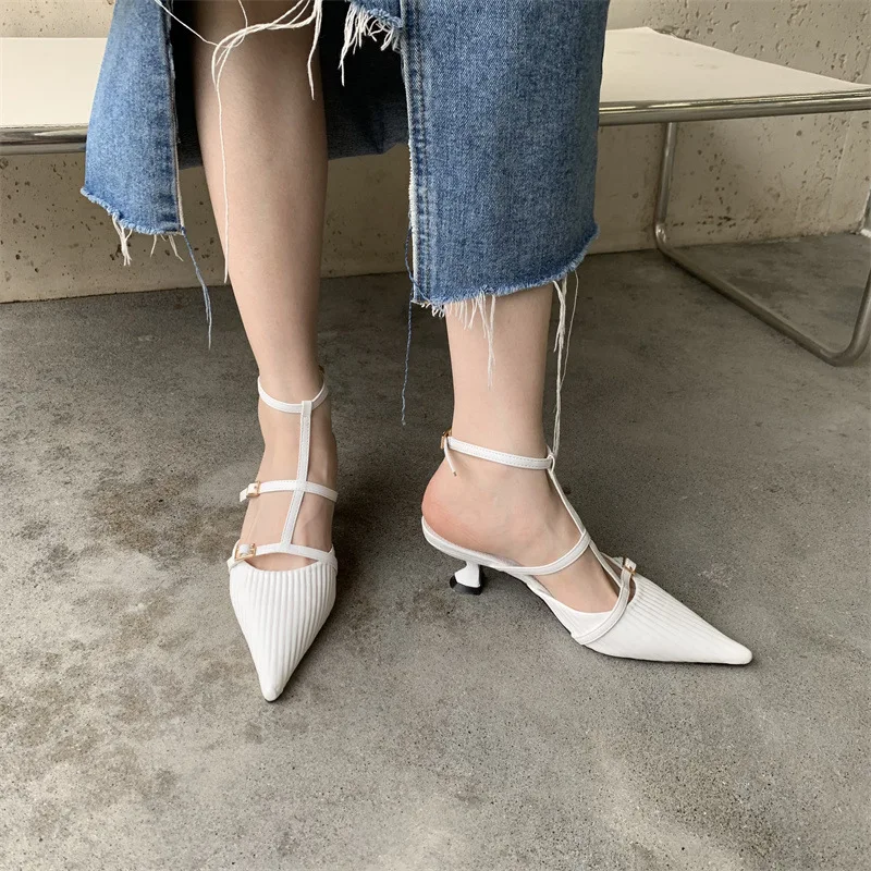 2023 Spring New Brand Women Pumps Shoes Fashion Pleated Pointed Toe Ladies Elegant Slingback Sandals Zapatilla De Muje