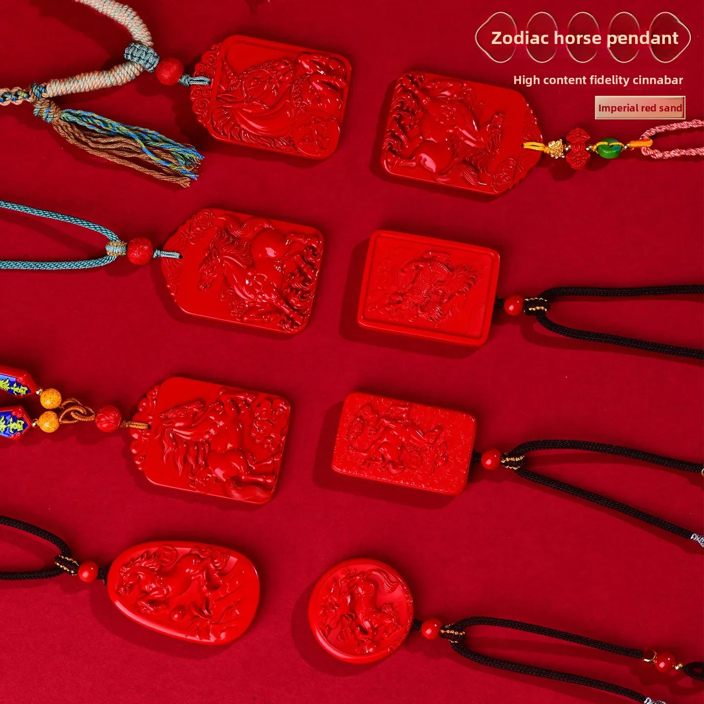 Natural Raw Ore High Content Emperor Red Cinnabar Zodiac Horse Lucky Pendant Chinese Style Horse To Success Necklace Chain Charm