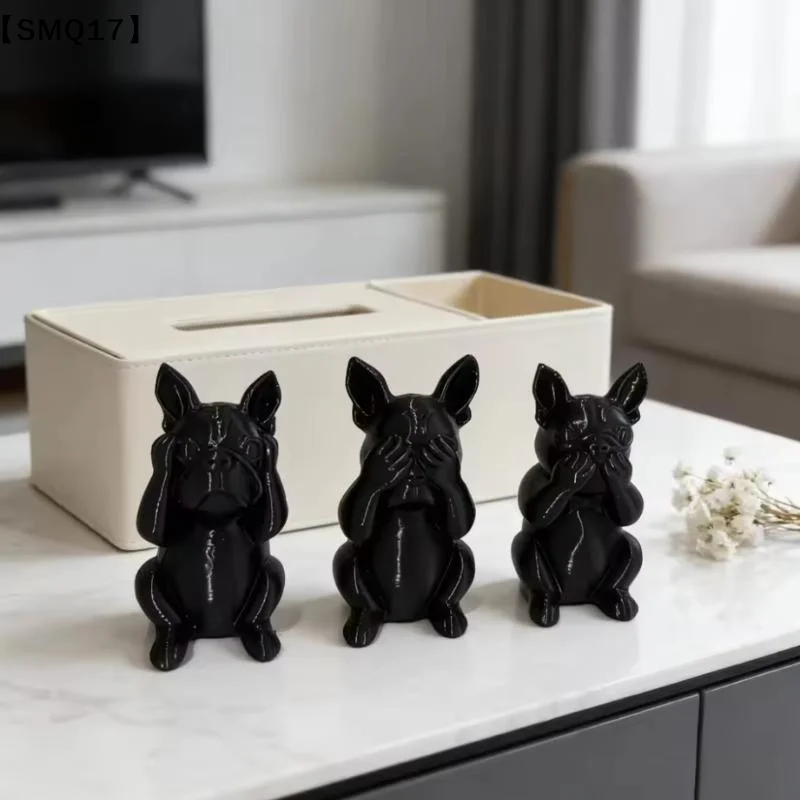 Three Smart Dog French Bulldog Statue Ornament, Listen, Look, Speak Smart Dog Statue Desktop Decoration Gift For Dog Lovers【SMQ】