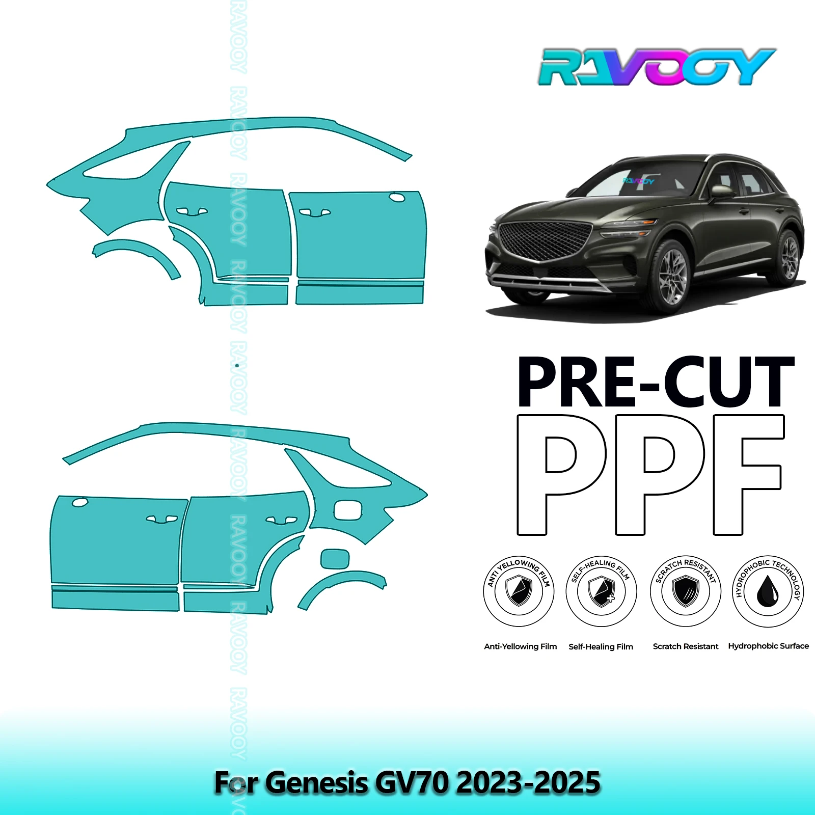 

For Genesis GV70 2023-2025 8.5mil Clear Matte Pre-Cut PPF Door & A/B Pillar Kit TPU Paint Protection Film Set