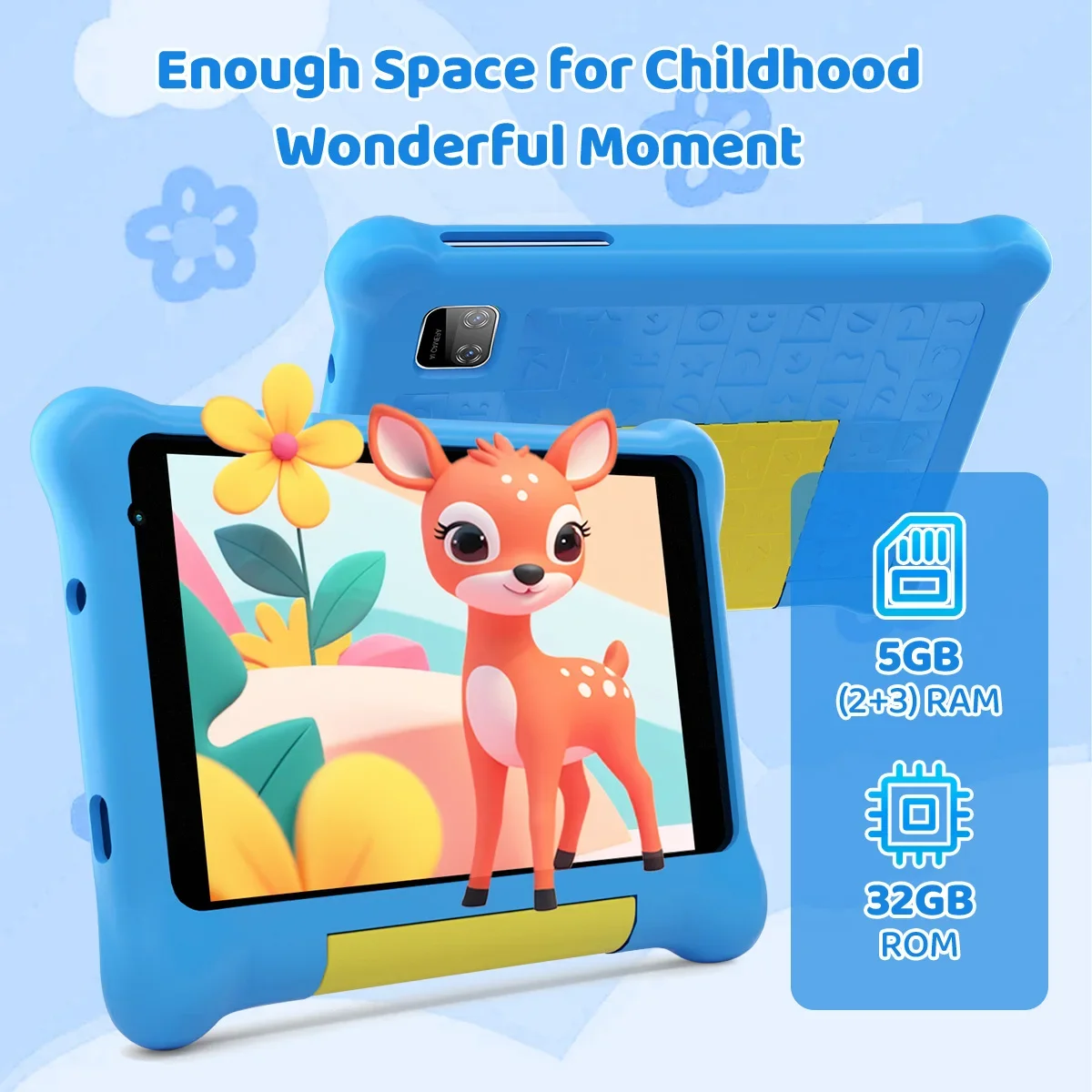 7인치 어린이 학습용 태블릿 번들, 필기 보드, 드로잉 태블릿, 헤드폰, 스타일러스, 가방, 부모 통제 기능, 안드로이드13 쿼드 코어 5GB+32GB