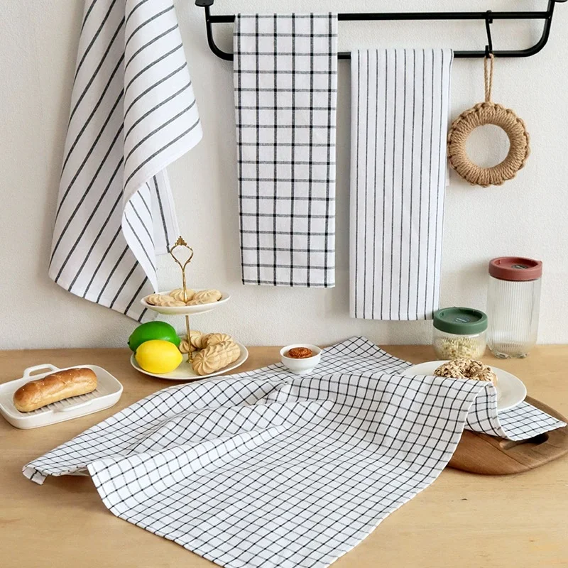 4 Pack Pure Cotton Kitchen Towels for Absorbing Spills Drying Dishes and Covering Handles Quick Dry Soft Texture
