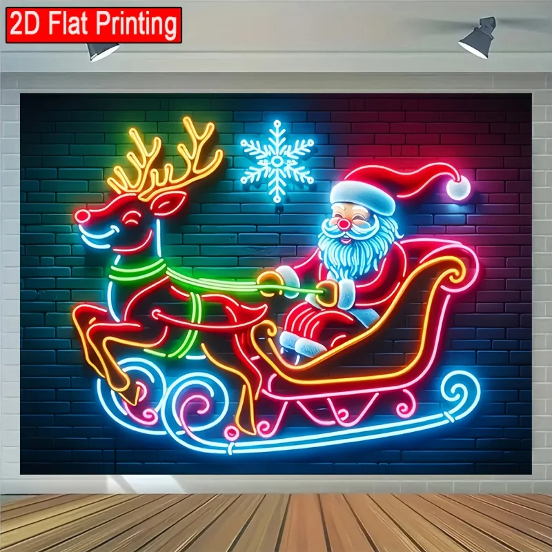 VIKAMA Weihnachtsmann Rentier Schlitten Banner Wohnzimmer Schlafzimmer Büro Außenwanddekoration Wandteppich Heimdekoration