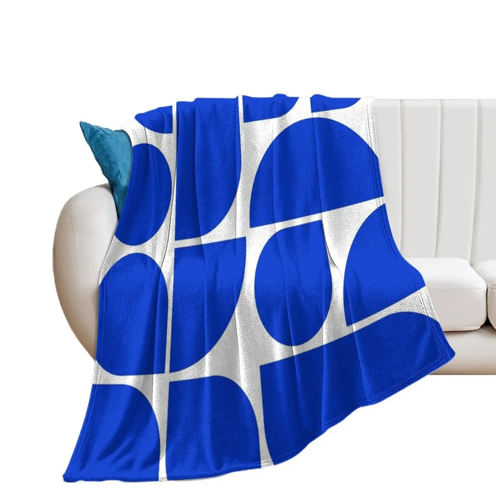 

Minimal Geometric Shapes 05 Abstract Art Mid Century Bauhaus Inspired Persian Blue Throw Blanket Soft Big Thin Blankets