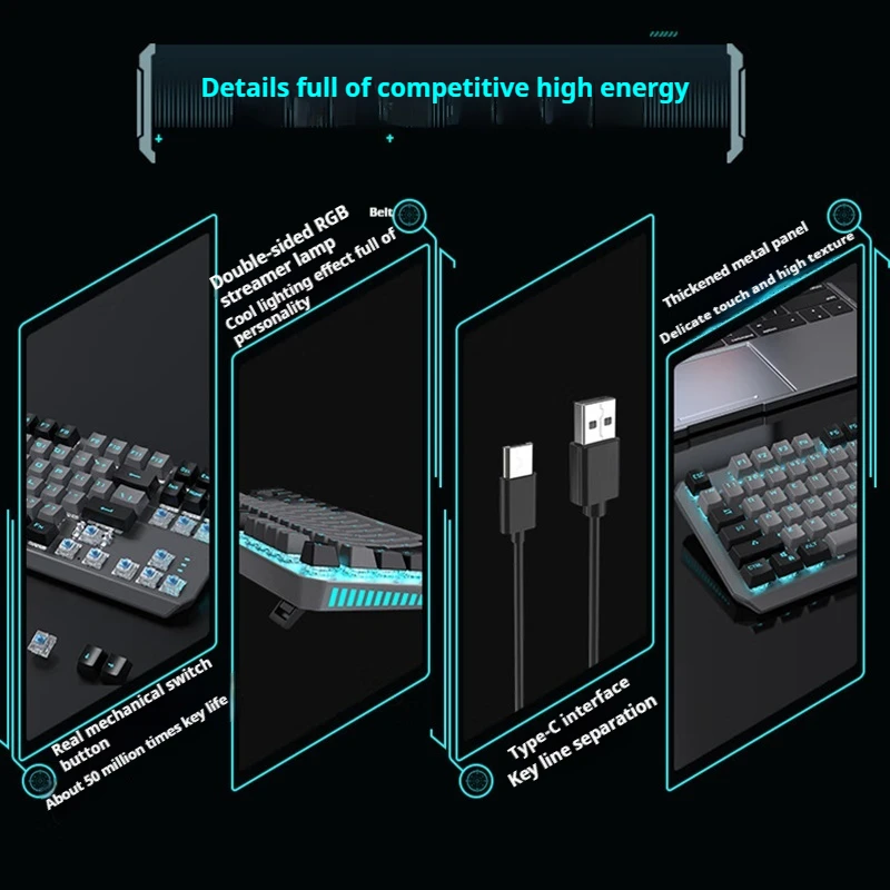 Eweadn Wired Mechanical Keyboard Full Key Hot Swappable Conflict Free Factory Run Satellite Axis Metal Panel Gaming Office