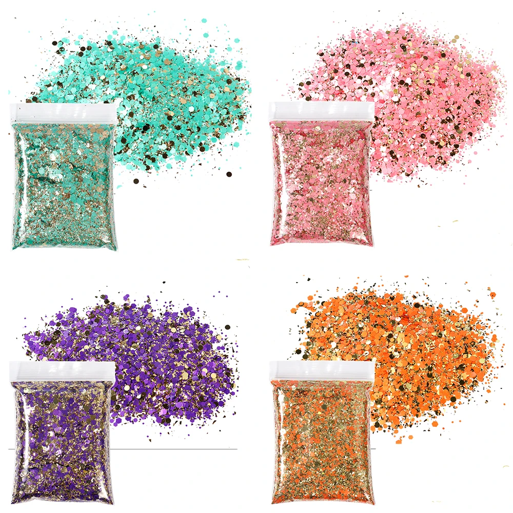 

1000G Holographic Mixed Hexagon Shape Chunky Glitter 1kg Laser Nail Sparkly Flakes Manicure Decorative Paillette Sequins