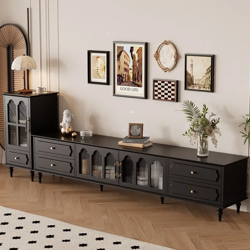 

Тумба под телевизор для гостиной, напольная, от пола до потолка, в французском стиле, черная, ретро, мебель-органайзер