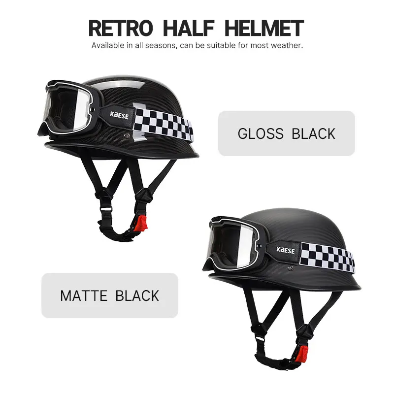 Men Women Low Profile Motorcycle Helmet Carbon Fiber Half Face Helmet DOT Approved Ultra Light 1/2 Open Half Helmet Carbon Shell