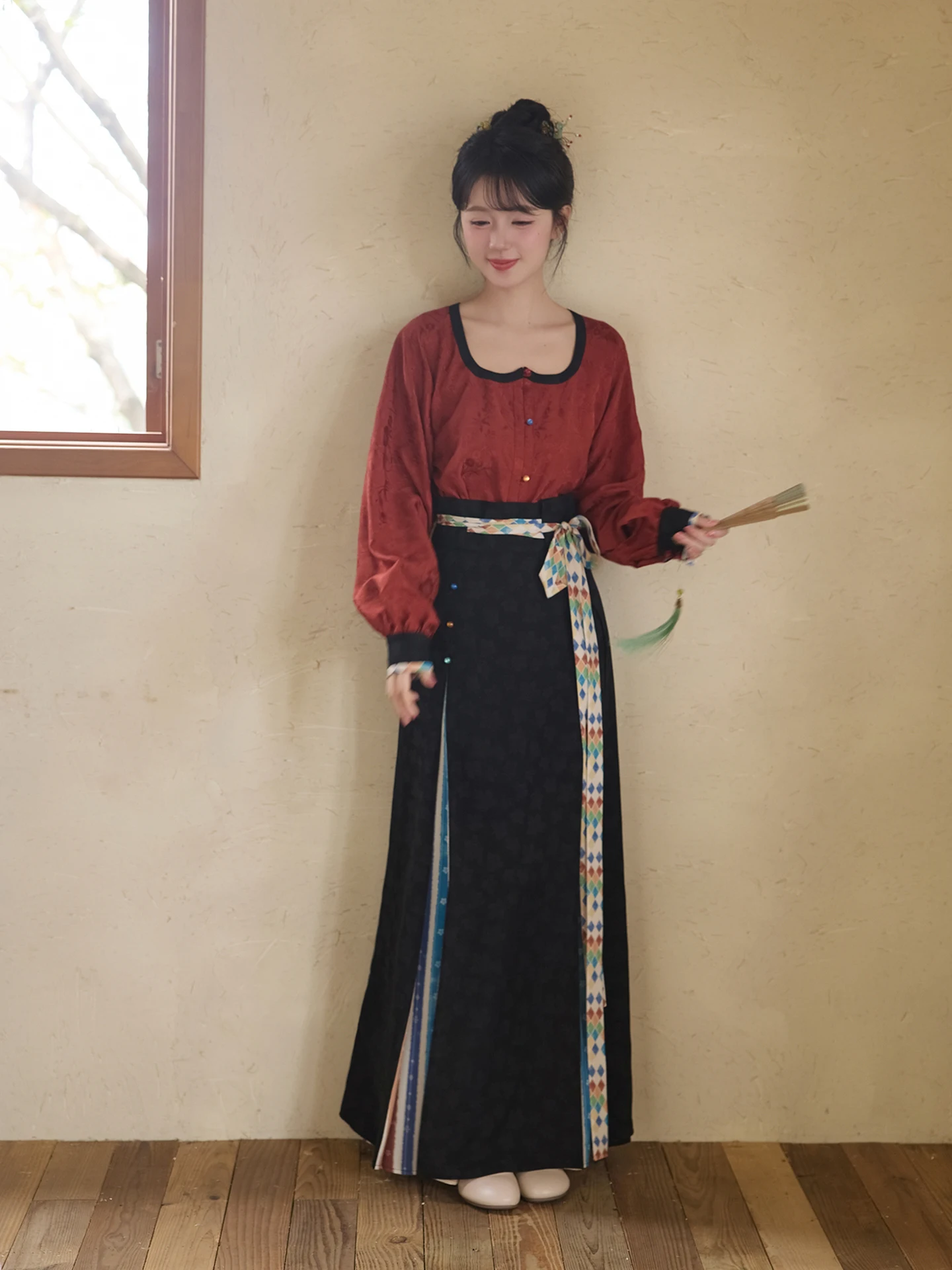 

Autumn Wood 33 Day 9 Point【A Rainbow】Chien Heart Collar Tee Pleat Skirt Spring Summer Hanfu Tang Dynas Eight Break Skirt