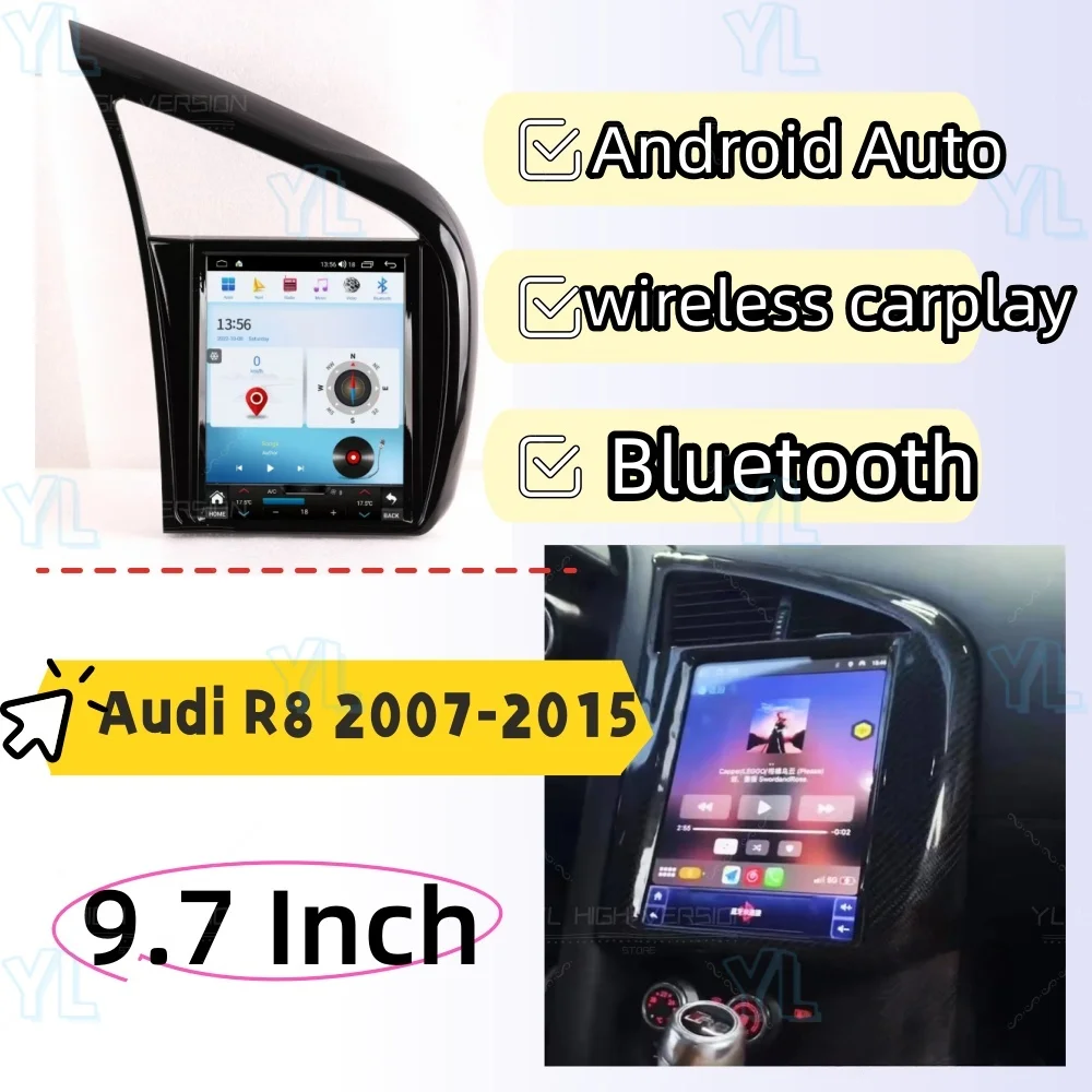 

YL 9.7 " Android Auto Touch Screen Carplay For Audi R8 2007-2014 Car Radio Navigation GPS Stereo Video DSP Head Unit Bluetooth