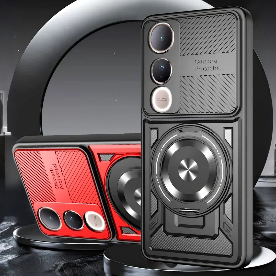 360 تدوير حلقة معدنية حامل حامل المغناطيسي جراب هاتف السيارة ل ViVo Y04 Y29 S Y39 Y50 لايت وعرة درع الغطاء الخلفي للحماية