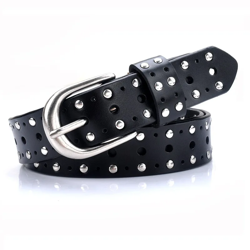 

Ремень из натуральной кожи для женщин, ретро полый дизайн, поясной ремень с заклепками