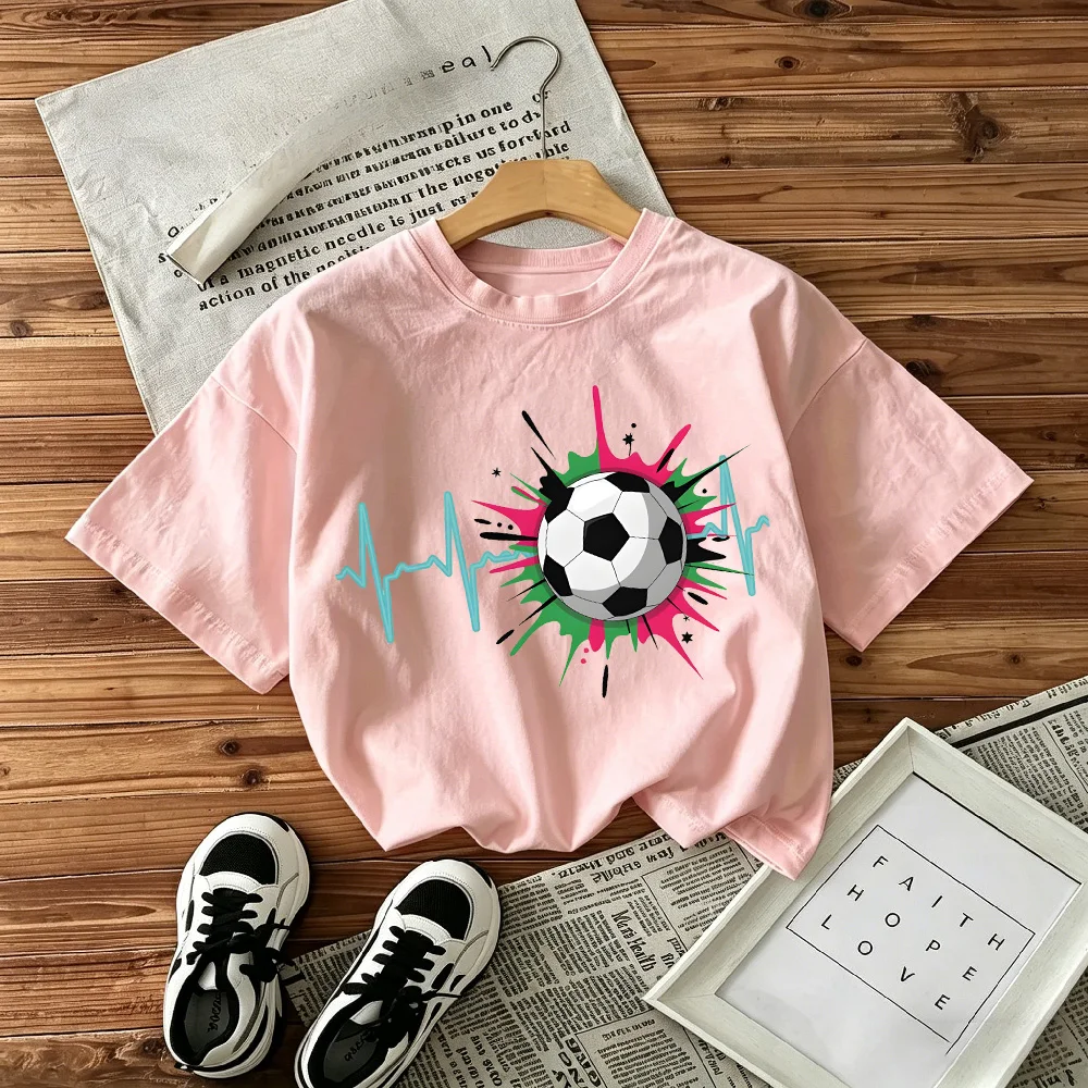 Summer Popular Children's T-shirt Loose Comfortable Soft Skin Friendly Fashionable and Fun Football Print Short Sleeved Shirt