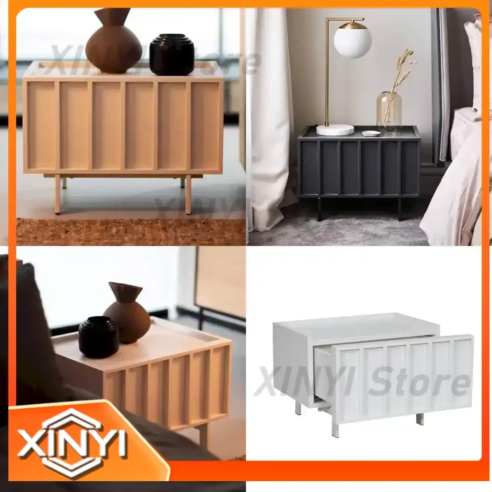 Nordic Light Luxury Cream Minimalist Solid Wood Bedside Table for Italian Style Bedroom Small Storage Drawer Cabinet