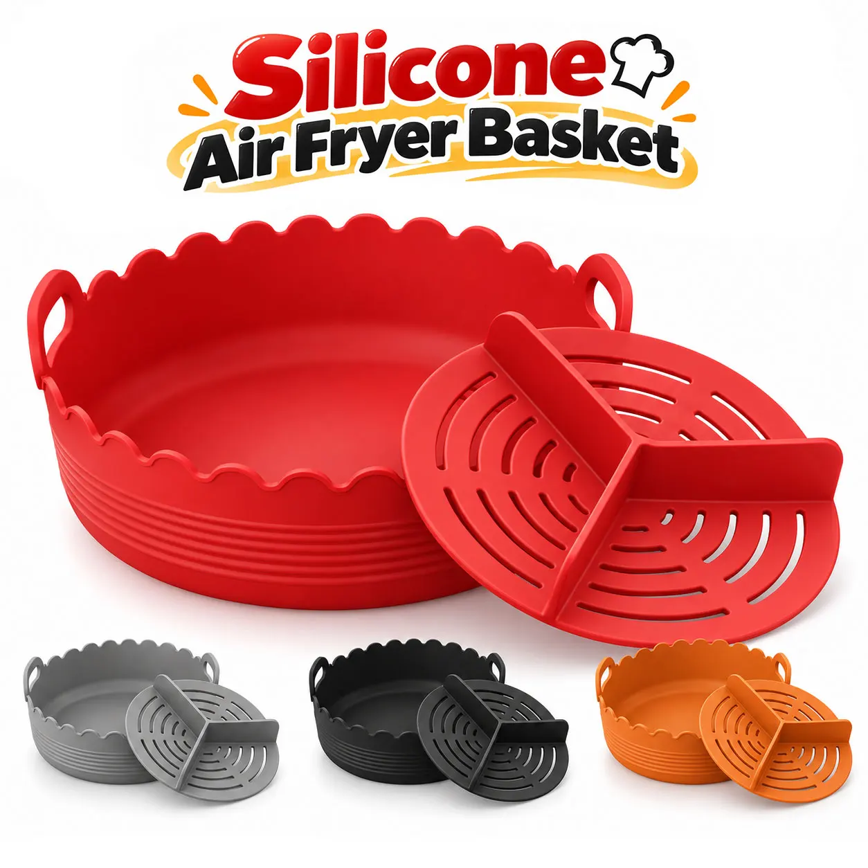 Uwhise 3 Compartment Divider Silicone Air Fryer Liner Reusable Filter Baking Tray Easy To Clean Baking Basket For Oven Microwave