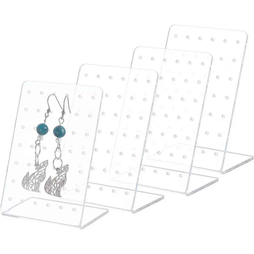 

4 Pack Earring Holder 42 Holes Small Ear Studs Display Stand L-Shape Earrings Jewelry Show Rack Stand Organizer Plastic Display