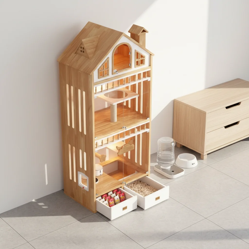Modern Multi Function Wooden Cat Villa Large Pet Cage Indoor Cat House Furniture Pet Supplies Hot Sale