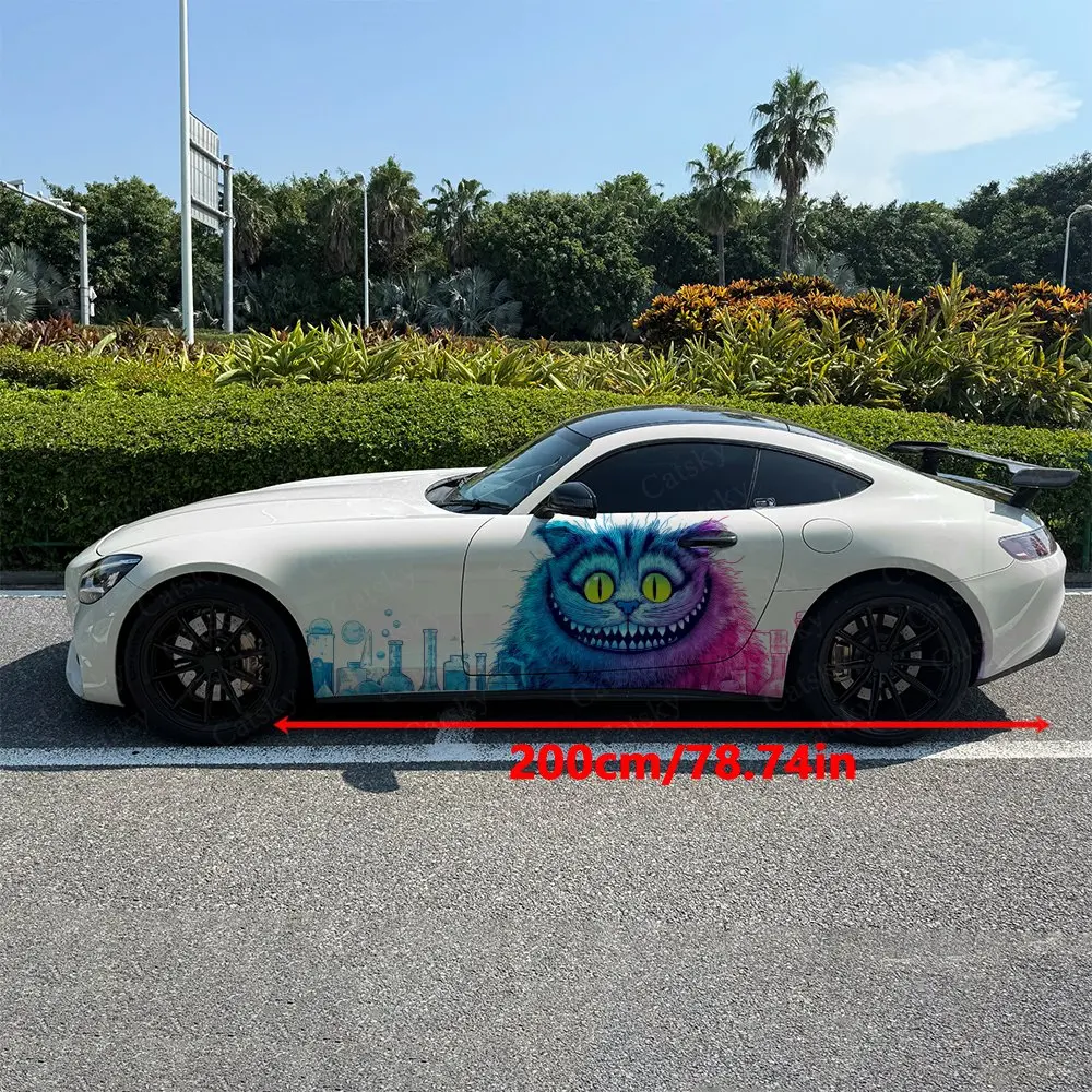 2pcs Fantasy Cat Experiment Realm, Durable, Fade-resistant, Enhance Vehicle Aesthetics With Bold Artistic Design Car Vinyl Wraps