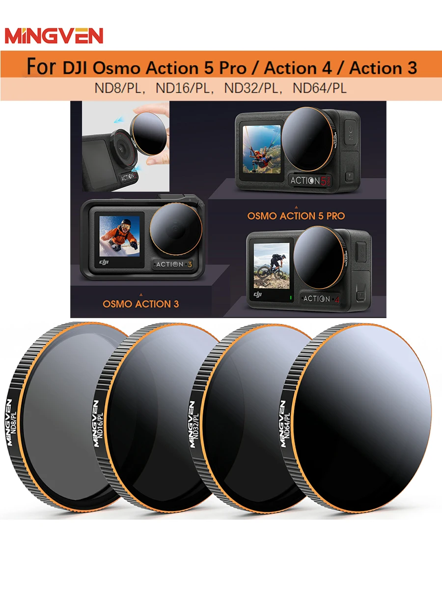 

ND+CPL Filter Set For DJI Osmo Action 3/4/5 Pro ND8/PL+ND16/PL+ND32/PL+ND64/PL Neutral Density Polarizing Action Camera