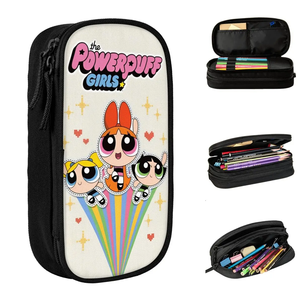 

The Powerpuff Girls Cartoon Pencil Cases Cute Anime Blossom Pencilcases Pen for Student Large Storage Bag Office Gift Stationery