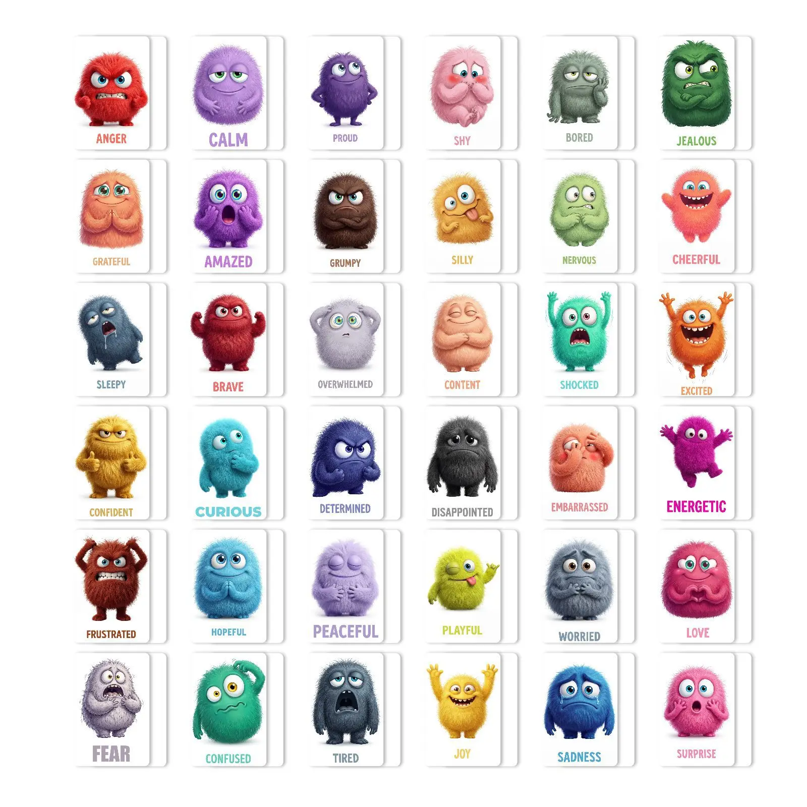 36-teiliges Monster-Emotionskarten-Set, Sozial-Emotionales Lernmaterial, Plüsch-Monster-Gefühlskarten für Kleinkinder, Vorschulbildung – Detail 7