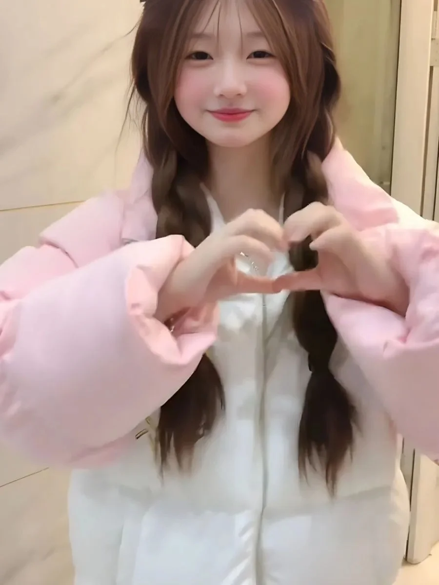 

Корейский Sle Thiened, теплый хлопковый джет, свободный воротник-стойка, дизайн, розовая милая зимняя верхняя одежда для студентов