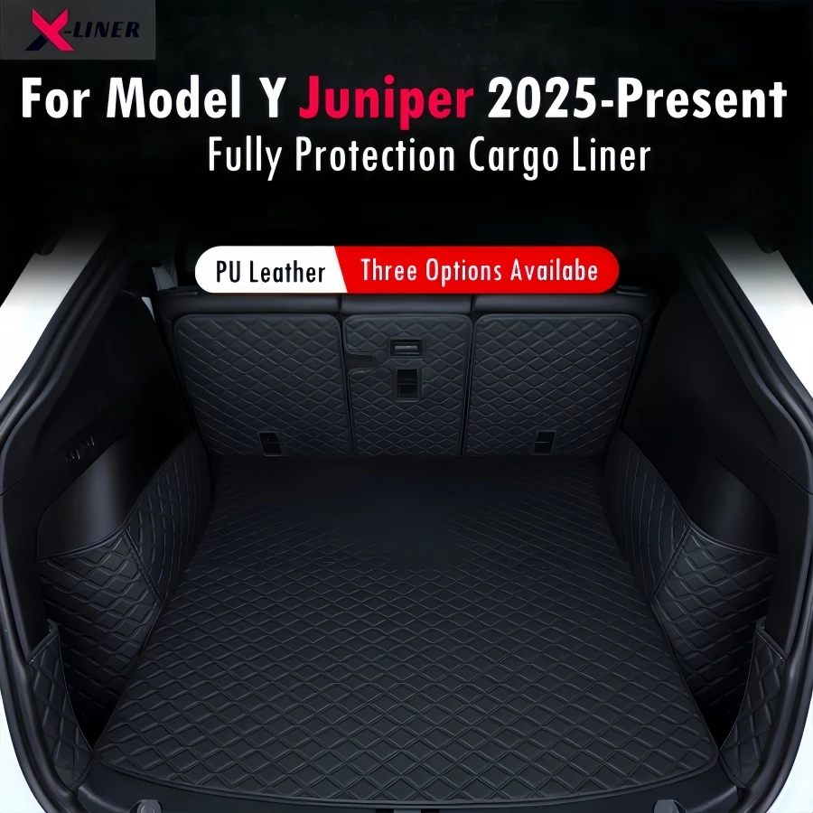 

Для Tesla Model Y Juniper 2025-настоящее время, передние и задние грузовые вкладыши, полностью окружающие коврики для багажника, спинка сиденья, подушка из искусственной кожи, защита Juniper