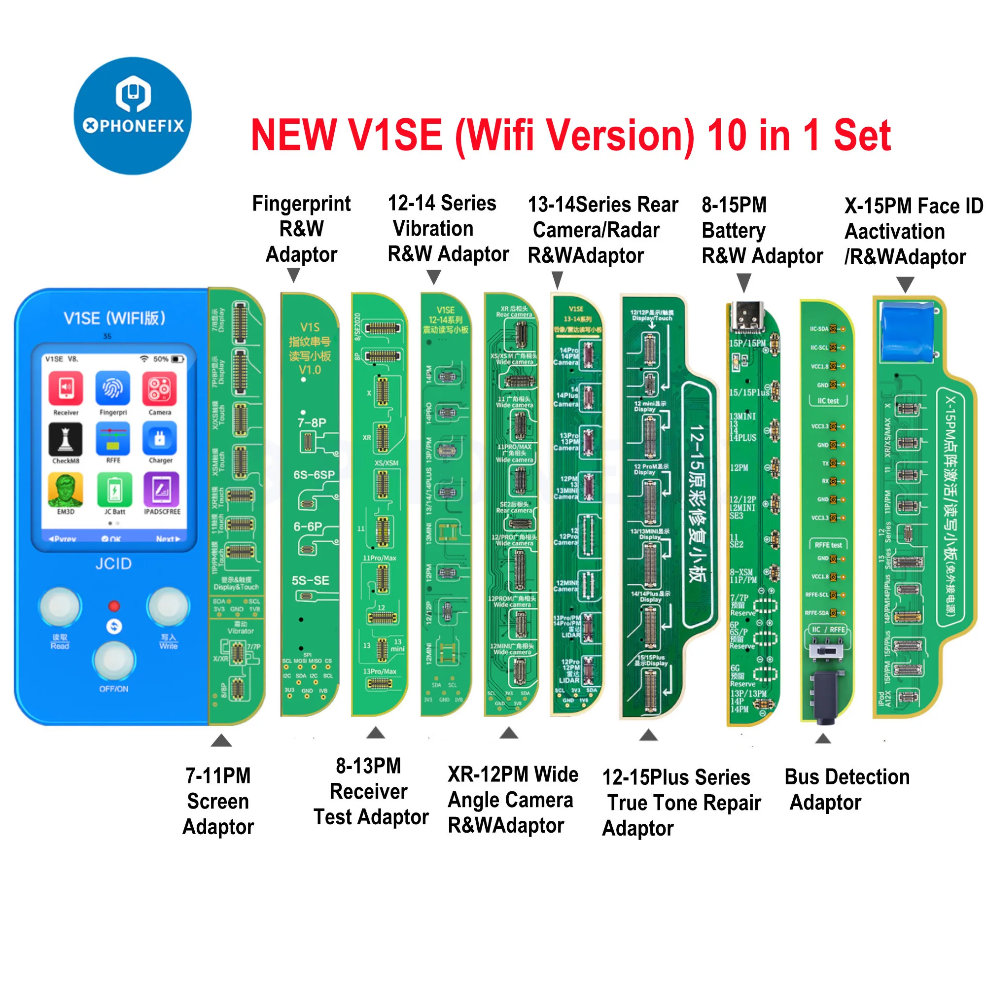 JC-Programmeur Wifi V1SE pour iPhone, Tactile, Choc, Face ID, Lire, Écrire, Batterie, Outils de réparation, 11, 12, 13, 14, 15, 16 Pro Max, Document