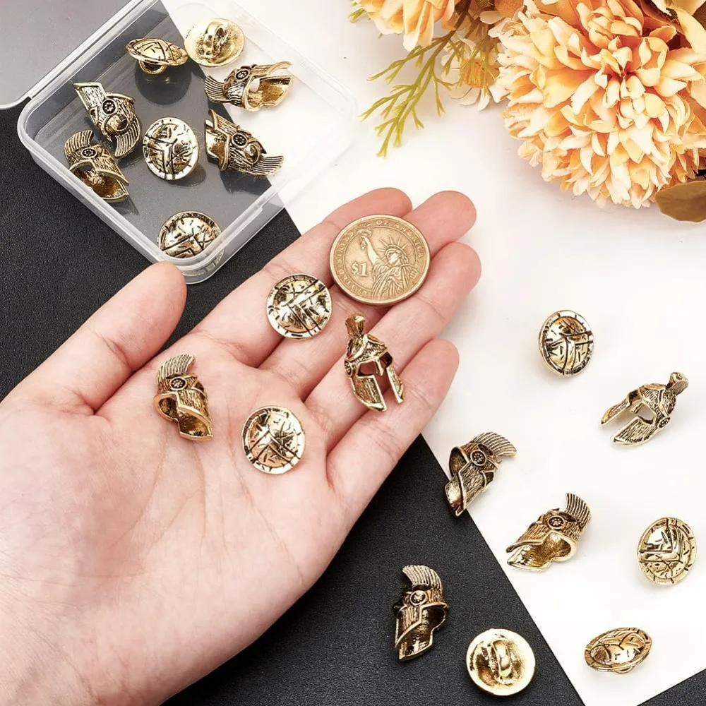 20 قطعة أزرار الخرز Paracord العتيقة نمط المتقشف خوذة سبيكة المظلة حبل الخرز الأوروبي مع سبيكة