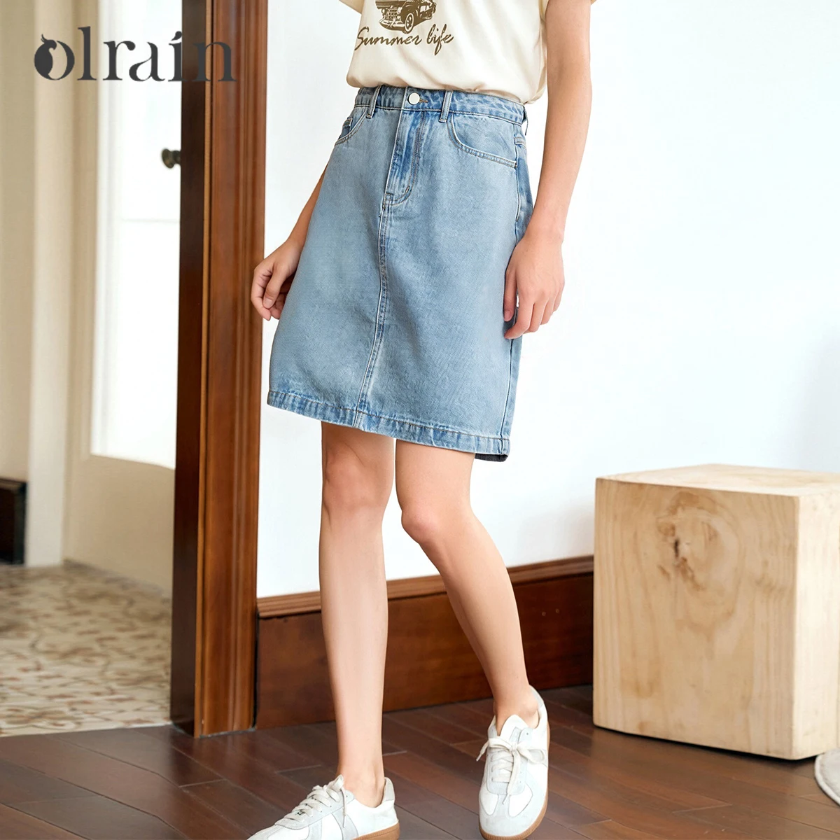 

OLrain Blue Denim Skirt Summer 2025 Casual A-line Short Female Skirt Office Lady Pocket Jeans Skirts Woman Clothing O57XB98666