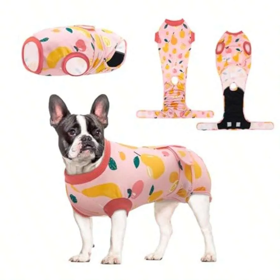 

【New Arrival】Fruit Print Dog Recovery Suit, Pink Anti-Licking Post-Surgery Protector for Small & Medium Dogs