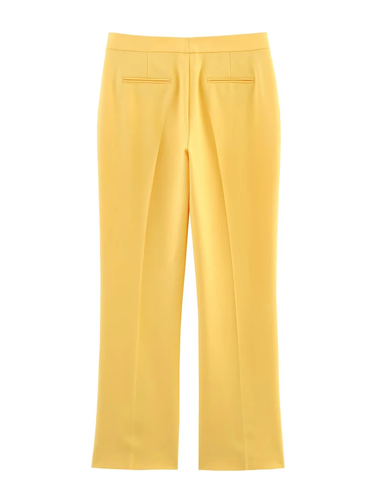 ZAJIA 2025 new women's clothing European and American style yellow front slit high waist temperament slim flared wide leg pants