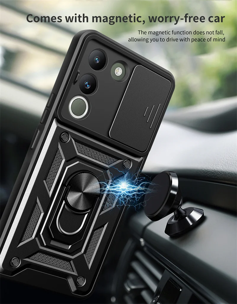 For Vivo V29e Global Case Magnetic Car Ring Shockproof Armor Stand Holder Phone Cases For Vivo Y200 Y 200 5G Cover