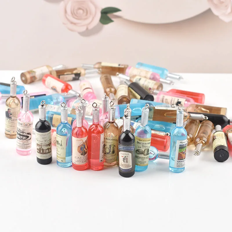 Wholesale 20pcs Resin Charms 3D Wine Bottle Charms Pendants For Jewelry Making Findings DIY Necklace Keychain Accessaries