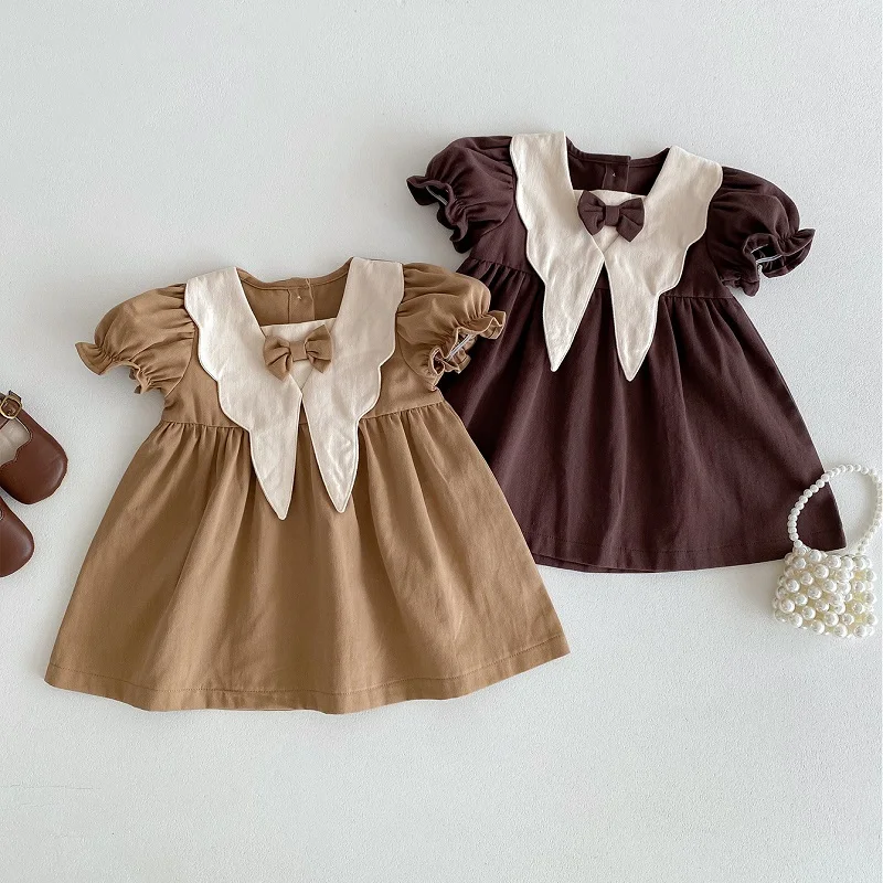 

Summer Academy Style Children's Dress 0-4 Year Old Bow Fashionable Doll Neck Retro Birthday Party Girl Princess Dress