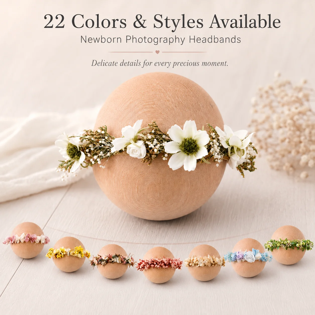 Floral Newborn Headbands for Photography Props Handmade Infant Girl Flower Wreath Baby Headband Newborn Photoshoot, Accessories