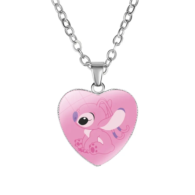 

2024 Disney Lilo and Stitch Cartoon Pattern Stitch Children's Love Necklace Metal Material New Heart-shaped Pendant Jewelry