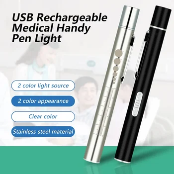 USB Rechargeable Medical Handy Pen Light Mini Nursing Flashlight LED Torch Lamp With Stainless Steel Clip Pocket Led Flashlight 2