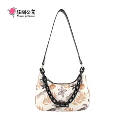 Flower Princess Meditation Women's Bag 2024 Trend Fashion Nylon Cloth Shoulder Crossbody Handbags Underarm Bag Bags for Women