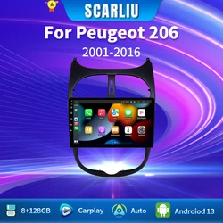 For Peugeot 206 206CC 206SW 2001 - 2016 Multimedia Player Carplay Stereo GPS DSP DVD Head Unit 2 Din Android 16 Car Radio