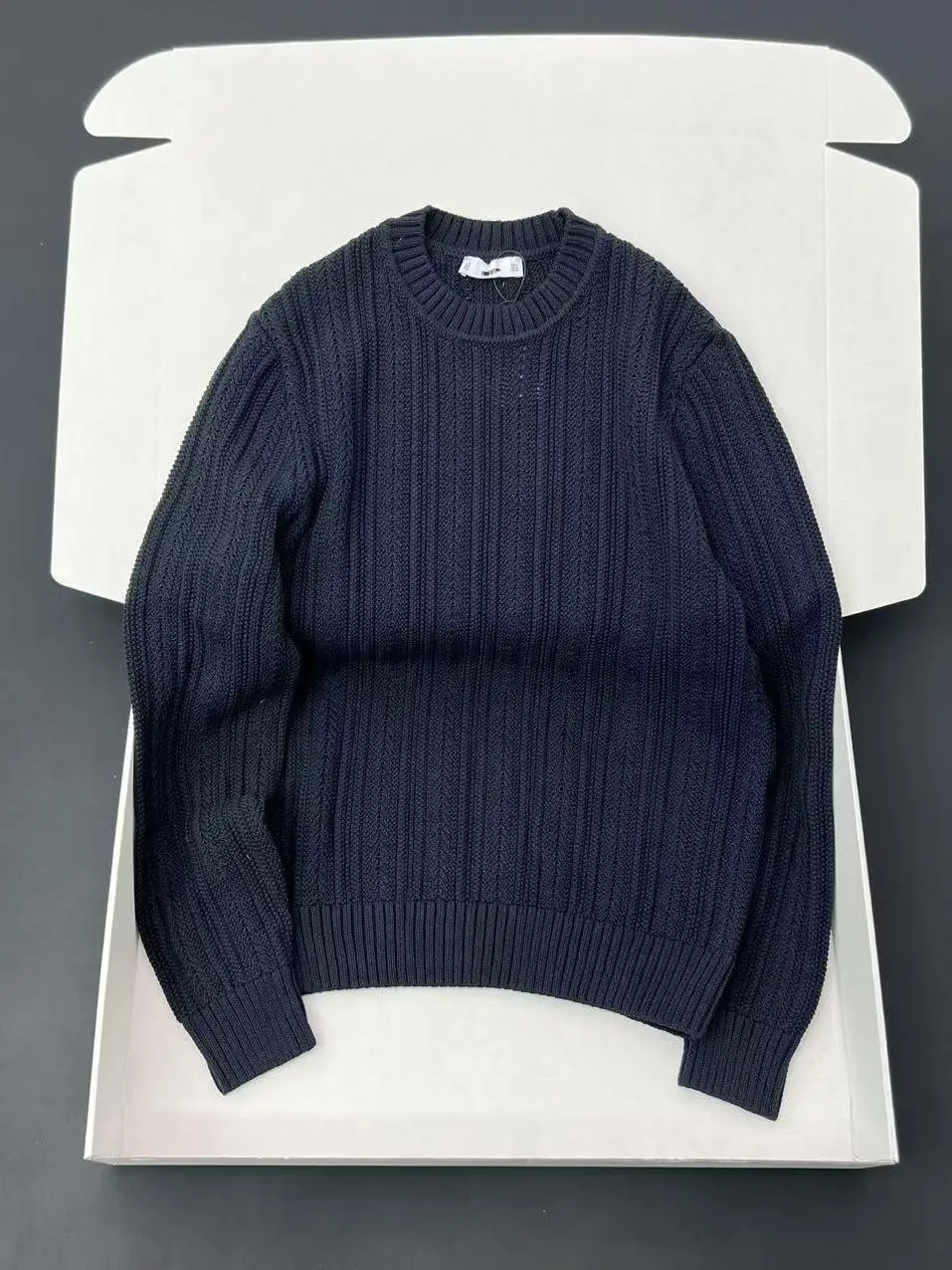 Classic High-End Cotton Washed Autumn Winter Men's Texture Knitwear Warm Fleece Long Sleeve round Neck Striped Inner Wear