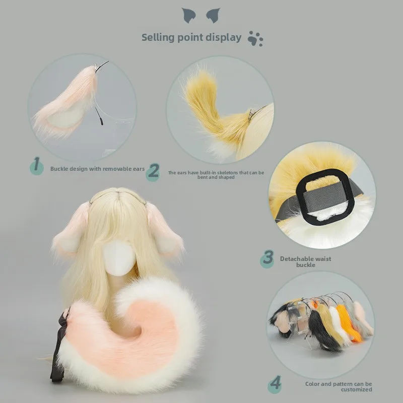 Fascia per capelli con orecchie di coniglio in peluche con coda soffice, orecchie lunghe cadenti per cosplay Anime Lolita Giochi di ruolo Puntelli per foto di feste